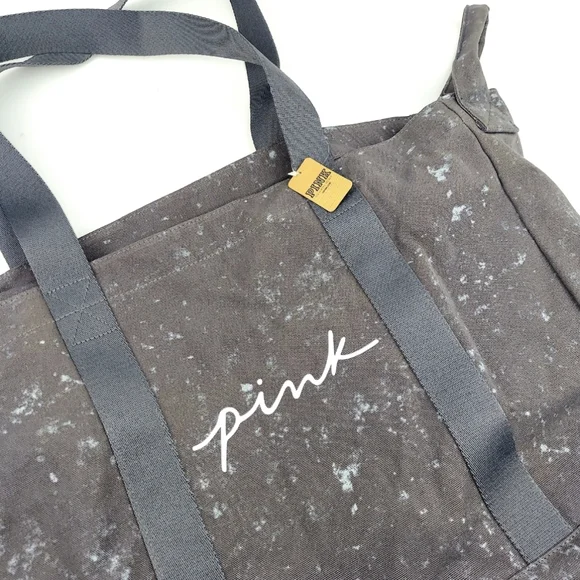 Victoria's Secret PINK Canvas Grey Splatter Large Tote New - Picture 3 of 9